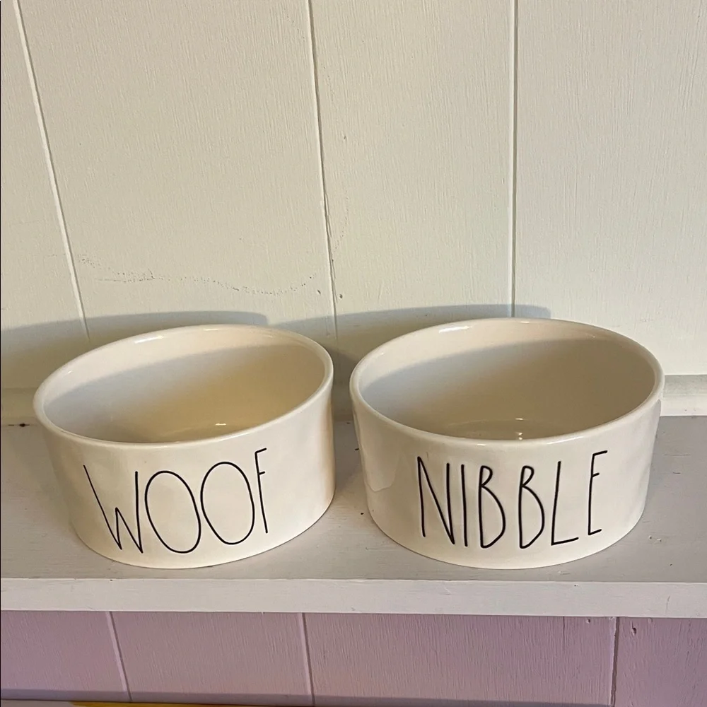 Rae Dunn Cream Ceramic Pet Bowls Set